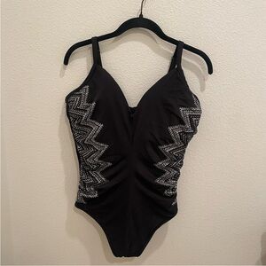 Miraclesuit Black One-Piece Swimsuit with Silver Chevron Embellishment